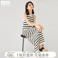 对白复古条纹无袖背心连衣裙女2026夏新款镂空设计感休闲中长裙子 黑白条纹 M