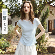 Olrain欧芮儿经典百搭精致撞色短袖T恤女装夏季新款潮流修身显瘦上衣 蓝色 L