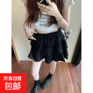 甜美杏色蛋糕半身裙女夏季小个子温柔风高腰裙子法式百搭a字短裙 黑色 L