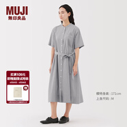 MUJI女式 凉感 短袖衬衫连衣裙女装裙子纯棉25年夏季长裙 灰色条纹 M (160/84A)