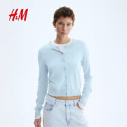 H&M女装毛针织衫夏季慵懒风休闲打底衫短款开衫内搭外套0579541 浅蓝色205 XS 155/80