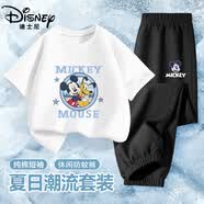 迪士尼（Disney）童装儿童运动套装2026夏季新款舒适纯棉男孩短袖T恤宽松男童夏装