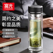 富光男女士双层玻璃杯 水杯 支持团购定制 304杯子泡茶杯400ML黑