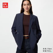 优衣库双排扣茄克女装/外套通勤商务西装夹克481603 484252 484252/69藏青色 2XL