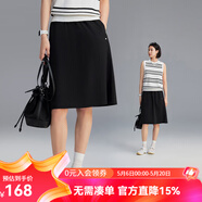 雲上生活【轻氧半裙】松紧腰侧开叉A字裙黑色半身裙女2026夏装Q9681SX 经典黑 M