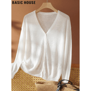 百家好（Basic House）百家好白色V领薄款针织开衫女夏季超火显瘦防晒罩衫 白色 L