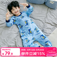 上宝麦春夏儿童连体睡衣精梳棉薄男童长袖家居服 天空蓝鳄鱼先生 90cm