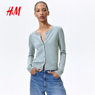 H&M女装毛针织衫夏季慵懒风休闲打底衫短款开衫内搭外套0579541 浅灰绿松石色 2XL 175/128