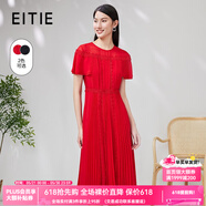 爱特爱（EITIE）时尚大方收腰百褶纯色显瘦雪纺连衣裙夏季新款女装7007763 庞贝红61 S 155