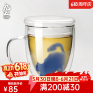 九土马克杯手工双层玻璃杯猫咪杯子办公咖啡杯女用猫杯艺术茶水杯 藍B加盖