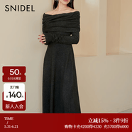 SNIDEL秋冬气质修身长裙翻领露肩针织连衣裙SWCO245060 黑色 M （1）
