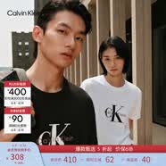 Calvin KleinJeans【纯棉廓形】夏季男女情侣休闲通勤ck字母宽松短袖T恤上衣 UB1-太空黑 S （推荐115-130斤）