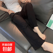夏季新款棉绸长裤女士薄款大码棉绸可外穿家居裤碎花长裤宽松睡裤 百搭黑 L 【建议100-140斤】