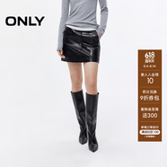 ONLY2025夏季新款随性街头运动裙A字PU短裙半身裙女|12536S002 H1Z黑色 S