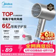 美的（Midea）6亿等离子护发电吹风 家用负离子护发吹风筒 1800W大功率快干吹风机FJ308银 节日礼物 价保618