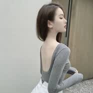 玟韵苼夏天晒背专用上衣三伏天晒太阳夏季晒后背露背装女内搭紧身长袖T 905灰色 S