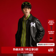 MLMR MY LIFE MY RULES春季潮流时尚宽松PU皮鸢尾花印花男士夹克外套M233P3001 黑色 XS 165