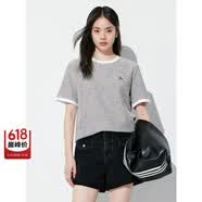 太平鸟女装小香风T恤女短袖夏直筒宽松圆领撞色针织上衣 黑色 （新） M