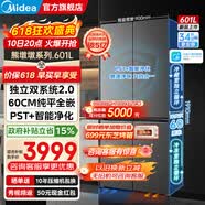 美的（Midea）熊墩墩601/603升十字四开门双系统2.0底部散热超薄纯平全嵌PST+净化风冷无霜一级变频大容量电冰箱 BCD-601WUSPZM(E) 海贝黛