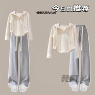 莞町初中生大童衣服9-14岁女春秋12-15岁女孩衣服春季套装2026年新款 米白抽绳卫衣+纯灰库 160 cm