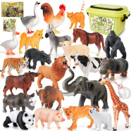 勾勾手 儿童农场野生动物仿真模型早教玩具农场+野生动物24只收纳盒装