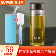 苏泊尔（SUPOR）玻璃杯高档耐热男便携办公室商务单层大容量家用泡茶水杯子 450ml-乌木黑【单层杯/无茶滤】