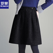 罗蒙（ROMON）毛呢亮片花苞短裙半身裙女秋冬2025新款今年流行压褶显瘦A字伞裙 黑色 XL 22/XL 2尺2      29码