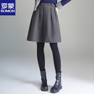 罗蒙（ROMON）毛呢亮片花苞短裙半身裙女秋冬2025新款今年流行压褶显瘦A字伞裙 灰色 XL 22/XL 2尺2      29码