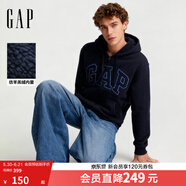 盖璞（GAP）男女装春款LOGO仿羊羔绒宽松连帽衫卫衣美版789781 海军蓝 S 美码  M亚洲码175/92A