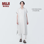 MUJI 女式 麻 水洗 开领半袖连衣裙 女装汉麻裙子夏季 BC2JLA4S 米白色条纹 M 160/84A