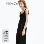 MO&Co.背心春夏字母刺绣坑条纹吊带背心黑白色内搭外穿摩安珂 黑色 XS /155