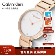 Calvin Klein  CK官方正品 永恒石英手表女 简约水晶镶嵌腕表情侣表情人节礼物 白盘金表带 28mm