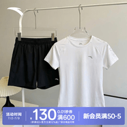 安踏速干运动套装女士夏季薄款冰丝透气短袖短裤跑步羽毛球瑜伽健身服 【速干套装】雪花白-5 M