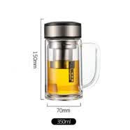 水中神双层玻璃茶杯带盖茶隔300ml加厚耐热送杯套 8862带手柄350ml