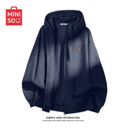 名创优品（MINISO）青少年麻灰色简约笑脸连帽开衫外套男秋季休闲卫衣高级感宽松夹克 藏青(mt圆形星星胸标) M /170(体重100-120斤)