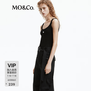 MO&Co.背心春夏字母刺绣坑条纹吊带背心黑白色内搭外穿摩安珂 黑色 M