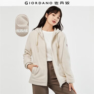 佐丹奴外套女摇粒绒品牌胶章宽松连帽拉链卫衣开衫女05373854