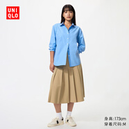 优衣库宽褶中裙女装/半身裙裙子488364 490693 490693/32深米色 2XL