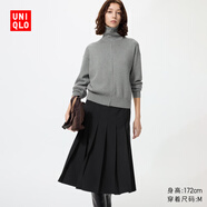 优衣库宽褶中裙女装/半身裙裙子488364 490693 490693/09黑色 M