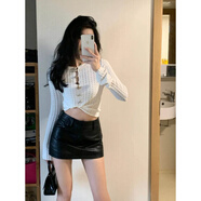 樱之沐阳美式复古咖啡色皮裙女小个子pu皮短裙辣妹包臀裙秋冬半身裙短裤裙 黑色407 S