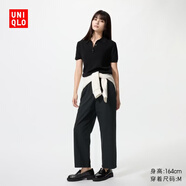 优衣库全棉舒适九分裤常规款女装/休闲百搭宽松482243 486091 482243/09黑色 M