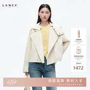 LANCY/朗姿2026春季新款时尚休闲大翻领连帽短外套双排扣系带上衣 白色 M