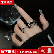 芠拉仿淡水珍珠碎银戒指女轻奢食指弹力小众设计时尚个性百搭指 不规则2件套戒指  B08-305 开口可调节