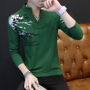 古莱登春季新款小码男士XS百搭立领修身长袖T恤小个子155青年休闲打底衫 绿色 T197 4XL