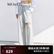 MOCO夏季新品个性双腰头料开口休闲裤MBA2PAT012 摩安珂 中花灰色 S/160