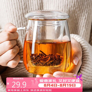 物生物（RELEA）玻璃杯男女士茶水分离杯耐高温办公泡茶杯带把高硼硅水杯花茶杯子
