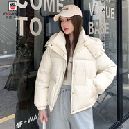 AEMAPE简约短款活帽棉服2026宽松新款时尚冬季加厚pu皮棉衣女面包外套潮 米白色 M 80-105