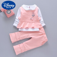 迪士尼（Disney）宝宝秋装女童长袖套装1-3岁2婴儿衣服洋气儿童毛衣三件套秋季童装 裙摆3件套粉 90cm