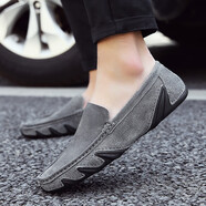 沙弋豆豆鞋男夏季2025潮时尚百搭英伦风透气男士休闲皮鞋韩版平底低帮 灰色 39