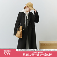 范思蓝恩22FS4099西装式双面呢子大衣女中长款秋冬韩系羊毛呢外套 气质黑 XS